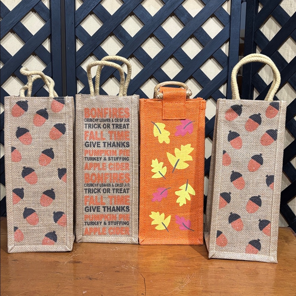 Fall Themed Burlap Wine Tote - Your Choice of One NEW